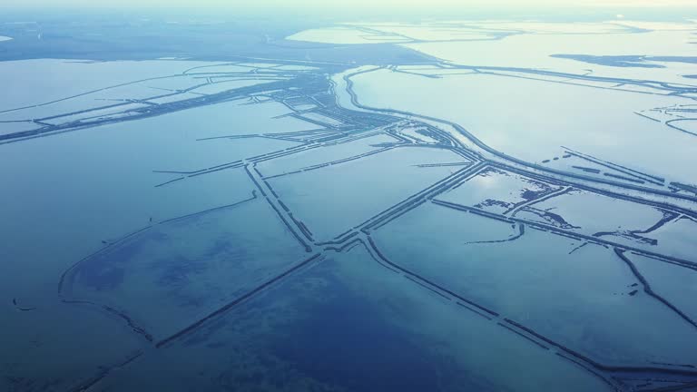 Venetian lagoon with protective dams system and azure water