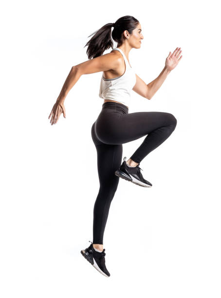 istock Latin woman runner on white background 1302675645