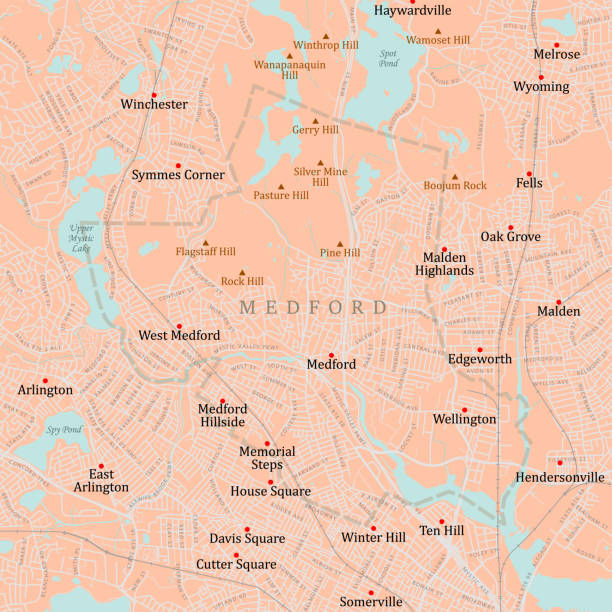 ma middlesex medford vektor straßenkarte - malden stock-grafiken, -clipart, -cartoons und -symbole