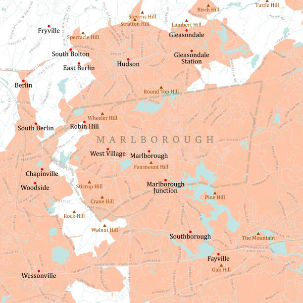 ilustrações, clipart, desenhos animados e ícones de mapa da estrada vetorial de ma middlesex marlborough - hudson massachusetts