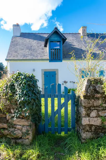 Photo of Brittany, Ile aux Moines island, wooden blue door