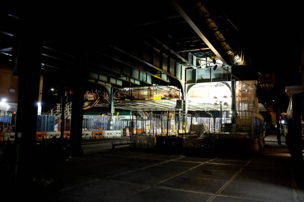 Night construction Night construction New York subway queens new york city stock pictures, royalty-free photos & images