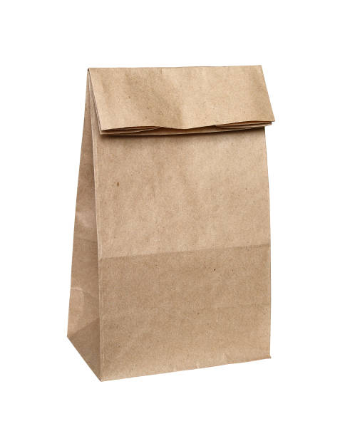 paper package isolated on a white - paper bag bag packed lunch paper imagens e fotografias de stock