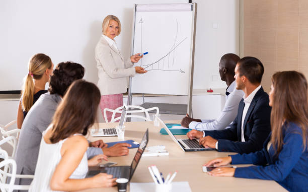istock Woman presenting strategy to colleagues 1302680185