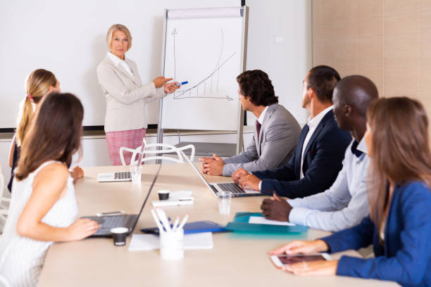 istock Woman presenting strategy to colleagues 1302680264