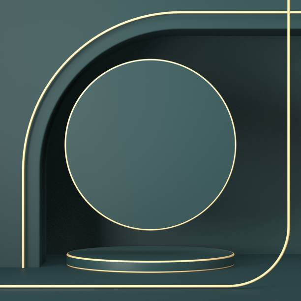 istock Mock up podium for product presentation with golden lines 3D 1302681174