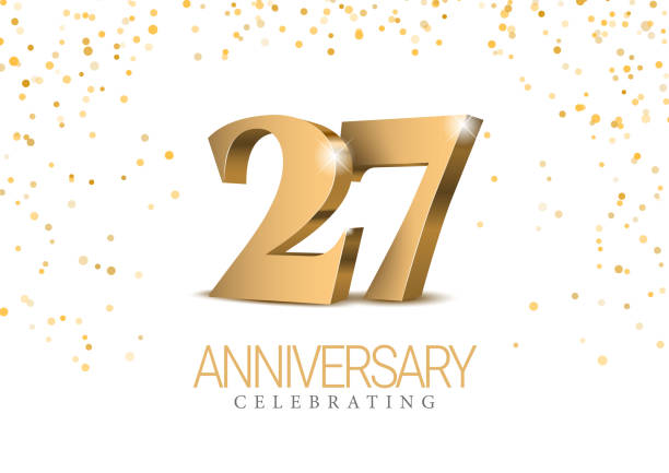 Anniversary 27. gold 3d numbers. Anniversary 27. gold 3d numbers. Poster template for Celebrating 26th anniversary event party. Vector illustration number 27 stock illustrations