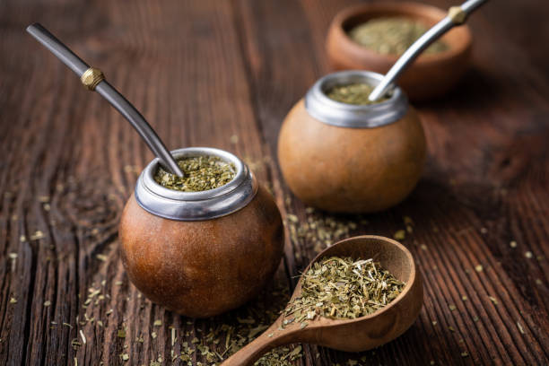 istock Healthy infused drink, classic Yerba Mate tea in a gourd with mobilla 1302684706