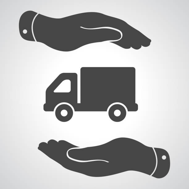 illustrations, cliparts, dessins animés et icônes de deux mains avec le pictogramme plat de camion - shipping supplies