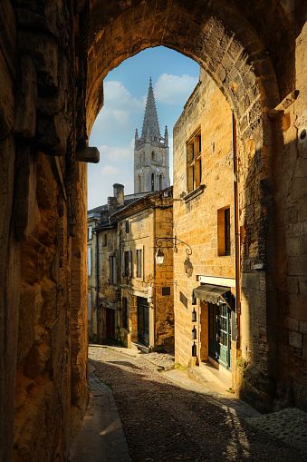 Saint-emilion village in France a UNESCO World Heritage Site with fascinating Romanesque churches and ruins and narrow streets.