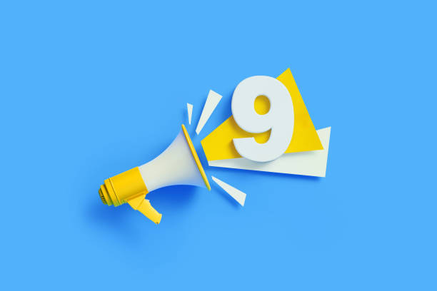 istock Number Nine Coming Out From Yellow Megaphone On Blue Background - Countdown Concept 1302690761