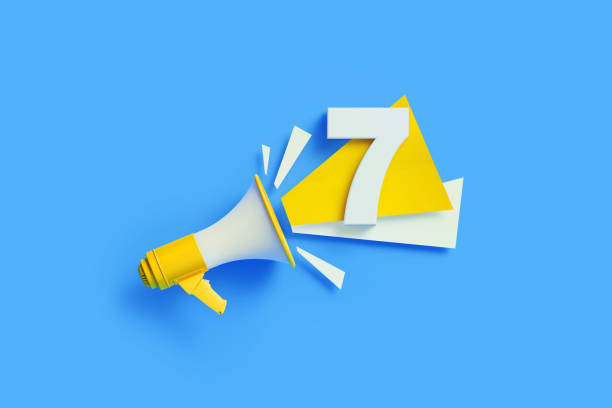 istock Number Seven Coming Out From Yellow Megaphone On Blue Background - Countdown Concept 1302690810