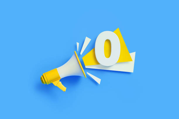 istock Zero Coming Out From Yellow Megaphone On Blue Background - Countdown Concept 1302691543