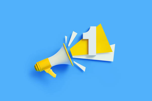 istock Number One Coming Out From Yellow Megaphone On Blue Background - Countdown Concept 1302691689