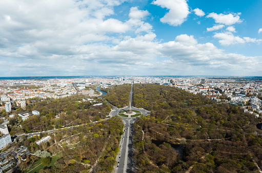Aerial View of Berlin on cloudy summer day with skyline in Germany