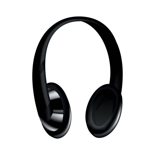 istock Headphone. Black music earphone or gaming headset. Audio gadget with speaker or wireless mobile earbud isolated 3d vector image. Technology studio accessories 1302693038