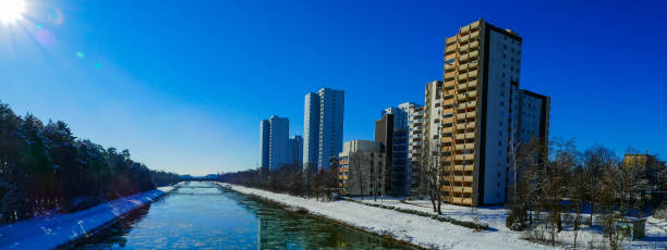 Panorama Main-Danube-Channel Erlangen Germany in Winter