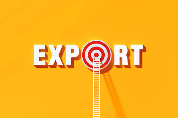 istock Export And Transportation Concept - White Ladder Leaning On To Export Written Bull's Eye Target On Yellow Wall 1302693313
