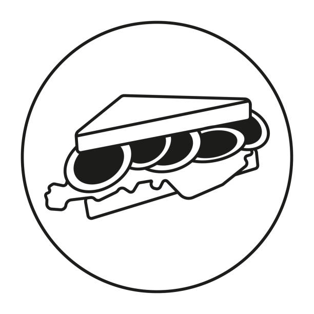ilustrações, clipart, desenhos animados e ícones de ícone vetor de arte linha arredondado um sanduíche de ovo - sandwich turkey bread toast