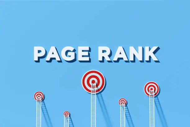 Photo of Page Ranking And SEO Concept - White Ladders Leaning On To Bull's Eye Targets Which Sit Below Page Rank Written Blue Wall