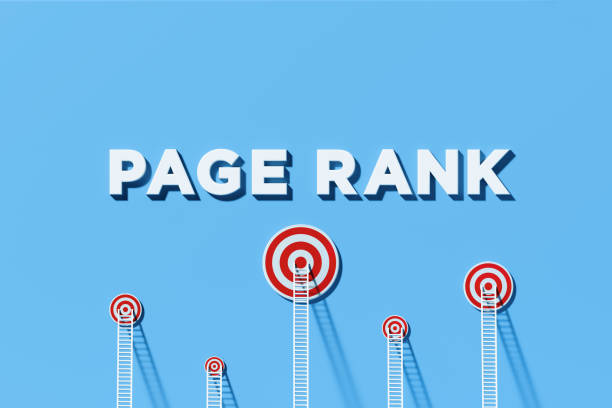 page ranking i seo concept - białe drabiny opierając się na bull's eye cele, które siedzą poniżej page rank napisane blue wall - seo target ranking web page zdjęcia i obrazy z banku zdjęć