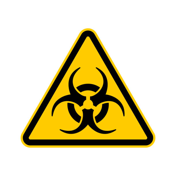 illustrations, cliparts, dessins animés et icônes de signe jaune d’avertissement de triangle avec le symbole de biohazard - symbole de résidus biologiques