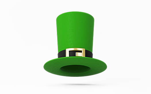 Green hat sitting on white background. Horizontal composition with clipping path and copy space. Front view. St. Patrick's Day Concept.