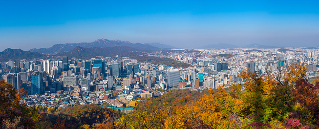 Seoul, Korea, November 7, 2019: Aerial view of downtown seoul from Namsan tower in Seoul, Republic of Korea