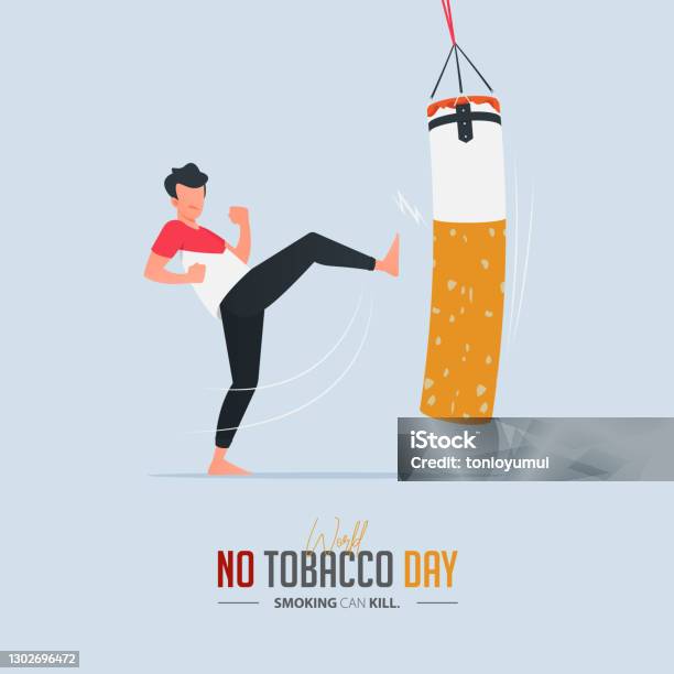 5月31日 世界禁煙のポスターデザインボクシングのサンドバッグを蹴る男は喫煙をやめるために戦っている男を定義します病気の警告のためにポスターを吸うのをやめてください禁煙 - 喫煙問題のベクターアート素材や画像を多数ご用意