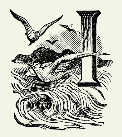 Very Rare, Beautifully Illustrated Victorian Antique Engraving of Woodcut of a Capital “I” with Iris Victorian Engraving from Chatterbox Illustrated Magazine. Published in 1894. Copyright has expired on this artwork. Digitally restored.