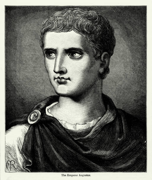 illustrazioni stock, clip art, cartoni animati e icone di tendenza di incisione antica: incisione dell'imperatore romano cesare augusto - augustus caesar