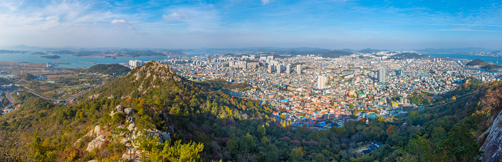 Mokpo, Korea, November 6, 2019: Aerial view of Mokpo from Yudal mountain in Republic of Korea