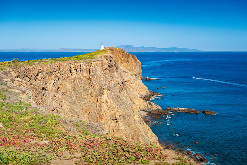 Lighthouse on Anacapa Island in Channel Islands National Park, California, USA on a sunny day