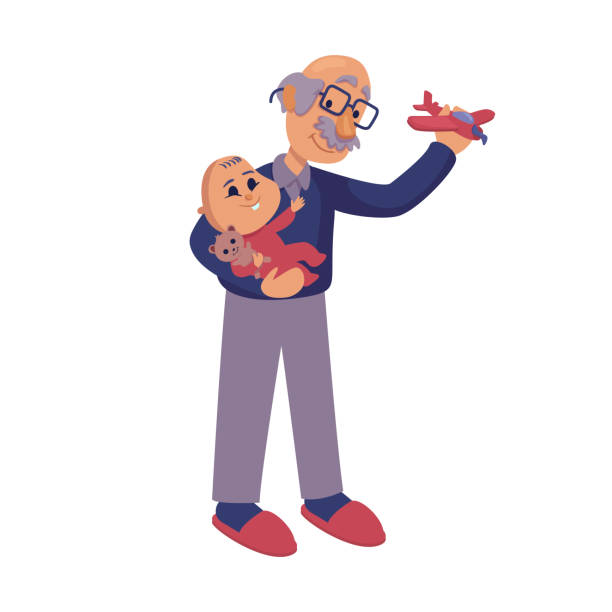 ilustrações de stock, clip art, desenhos animados e ícones de grandfather playing with baby flat cartoon vector illustration. grandpa and grandchild together. ready to use 2d character template for commercial, animation, printing design. isolated comic hero - grandparent grandfather humor grandchild