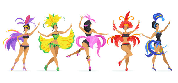 ilustrações de stock, clip art, desenhos animados e ícones de samba female dancer set - samba dancing rio de janeiro carnival brazilian