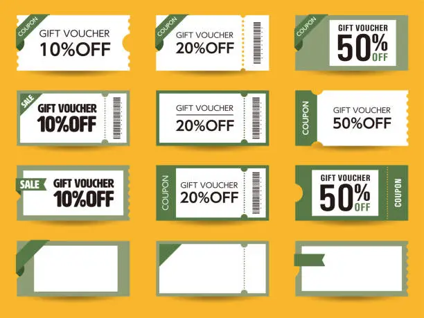 Vector illustration of Coupon ticket card element template for graphics design. Vector illustration.