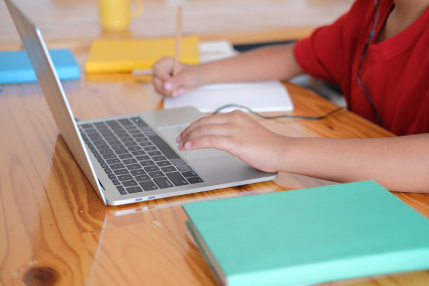 istock boy student studying learning lesson online. remote meeting distance education at home 1302708306