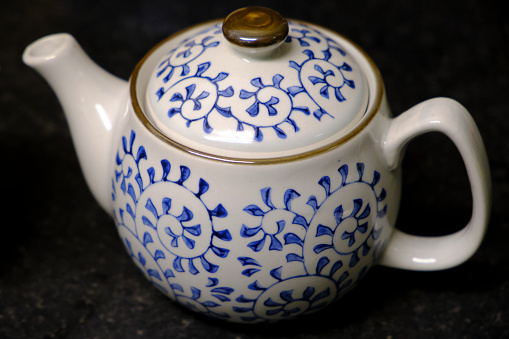 Close-up of a traditional Chinese porcelain teapot