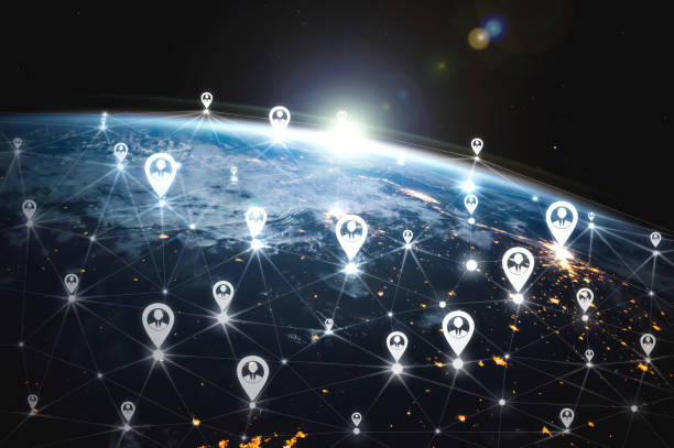 People network and global earth connection in innovative perception stock photo