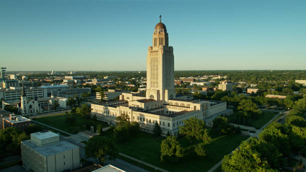 istock Drone Shot of Nebraska State Capitol at Sunset 1302719749