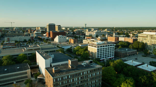istock Aerial View Over Lincoln, Nebraska at Sunset 1302719754