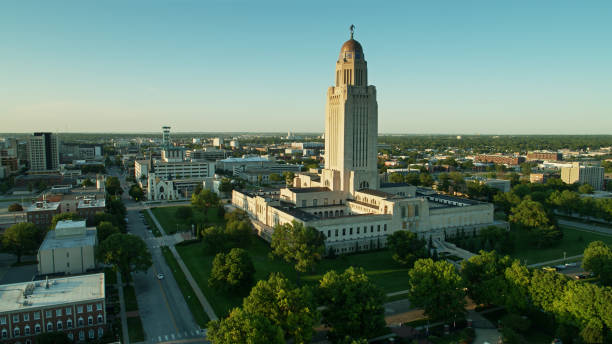 istock Nebraska State Capitol at Sunset - Aerial 1302719761