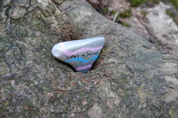 istock Triangle shaped kindness rock with life is a journey message painted on 1302720594