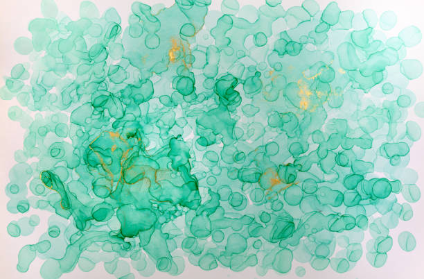 istock Watercolor abstract texture. Green and gold drops illustration. 1302729534