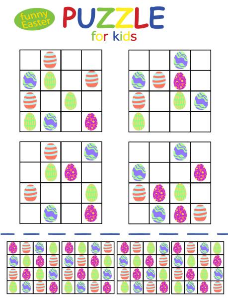 bildbanksillustrationer, clip art samt tecknat material och ikoner med uppsättning av enkla sudoku pussel för barn lager vektor illustration - sudoku