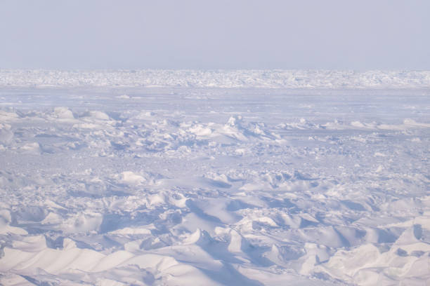 wide angle view of a frozen, snowy tundra landscape in northern canada. - arctic canada landscape manitoba imagens e fotografias de stock