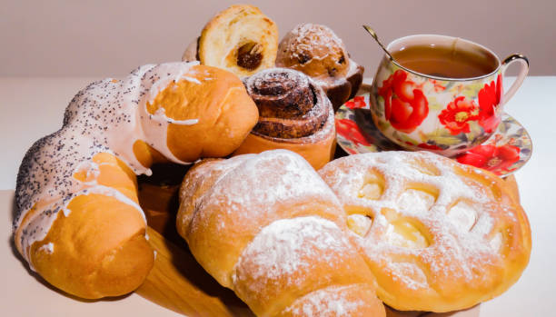 istock Morning cup of tea with pastries. Bakery products 1302734680