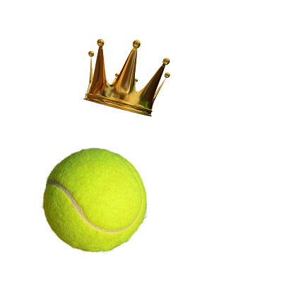 tennis winner king crown on yellow tennis ball champion best first 1 background isolated - 3d rendering
