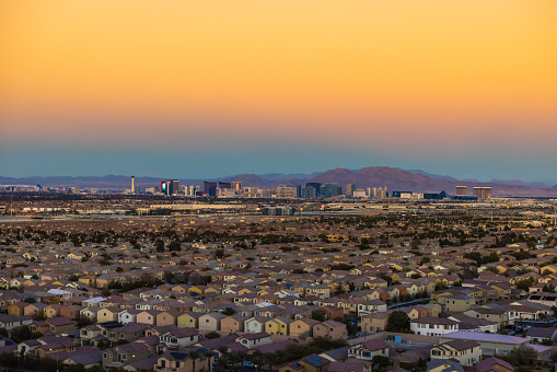 The Las Vegas Strip seen in the distance with the suburbs in the foreground.
