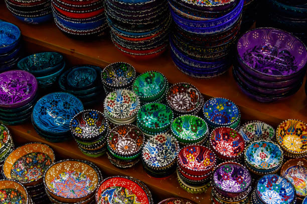 istock Traditional turkish crockery at oriental bazaar. Souvenirs from Turkey 1302739451